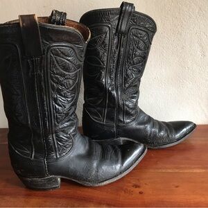 Tony Lama Black Leather Cowboy Boots